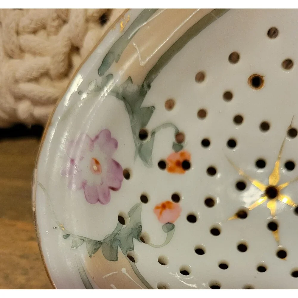 Antique Hand-Painted Porcelain Tea Strainer